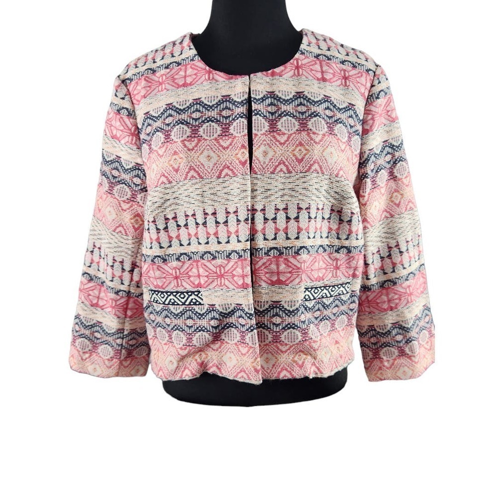 Tribal Jean pink knit jacket sz medium western spring office long sleeve crop